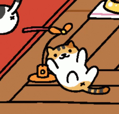 A GIF OF A CAT FROM NEKO ATSUME SWATTING AT A TOY.