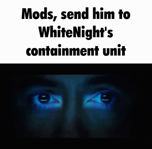 A GIF OF TONY STARK IN THE IRON MAN SUIT TALKING TO JARVIS CAPTIONED 'MODS, SEND HIM TO WHITENIGHT'S CONTAINMENT'.