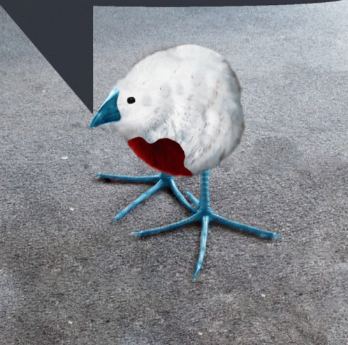 A STATIC GIF OF THE ONE CIRCULAR MEME BIRD EDITED INTO PUNISHING BIRD FROM THE PROJECT MOON SERIES. THERE'S A SPEECH BUBBLE ABOVE ITS HEAD.