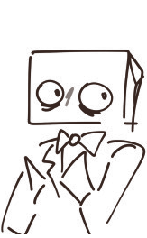 a drawing of darly boxman holding his hands up and looking off to the side nervously