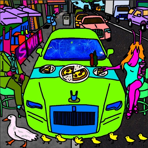 THE ALBUM COVER OF 'PIZZA ROLLS ROYCE' BY GEZEBELLE GABURGABLY.