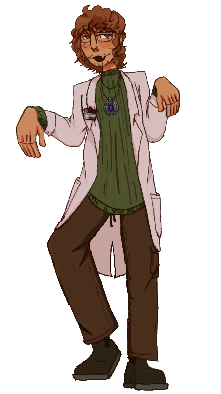 Art of Amaryllis. He is a slender person in a lab coat. He has strawberry blonde hair.