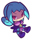 Official art of a tiny Rafisol crossing her arms with an unreadable expression. This art is taken from the Full Power version of Ally's Luminous alt from Puyo Quest.