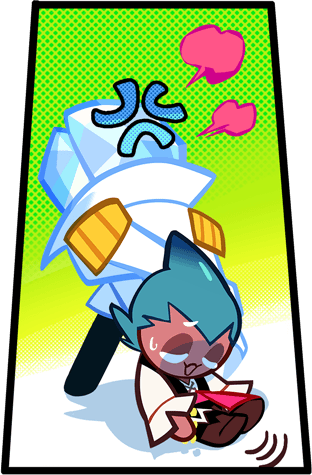 An asset from Cookie Run Ovenbreak showing Captain Ice dragging Sorbet Shark on the ground angrily.