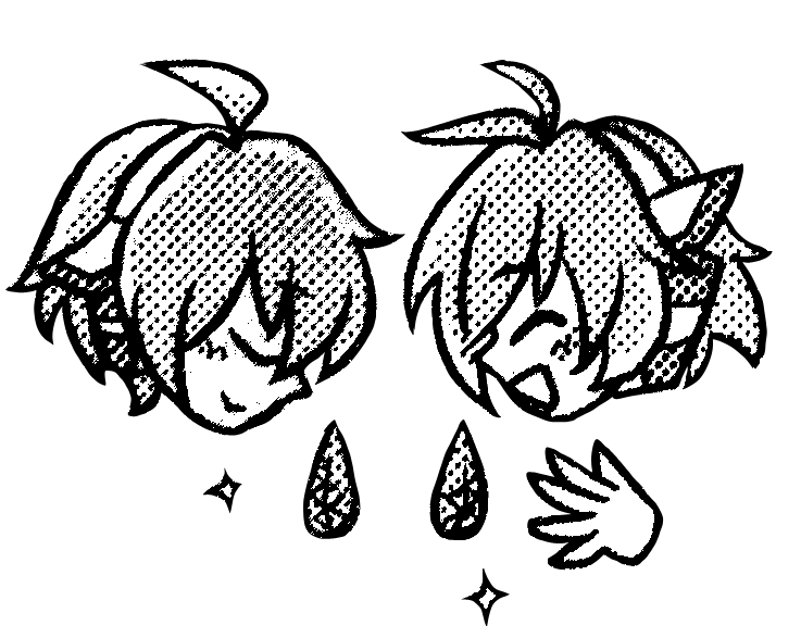 A monochrome edit of Nia and Toa from the back cover of the 2nd OST's storybook.