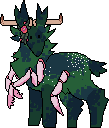 deer adoptable; deep green with pink mantis legs
