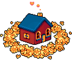Pixel art of Home surrounded by dandelions.