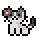 small pixel art of a black tabby lynx point with white snout and a dark purple violet next to her left ear