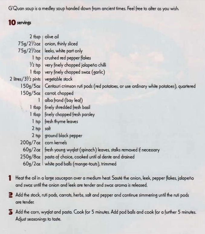 A recipe for G'quan soup.
