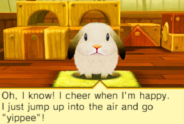 Oh, I know! I cheer when I'm happy. I just jump up into the air and go yippee!