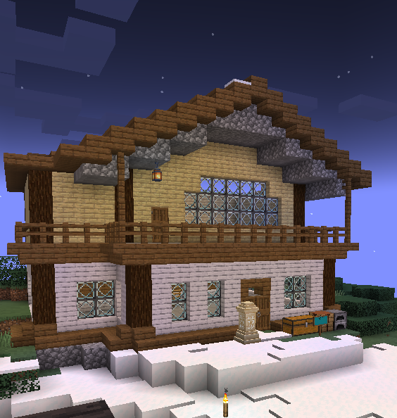 a screenshot of a minecraft house in a snow biome