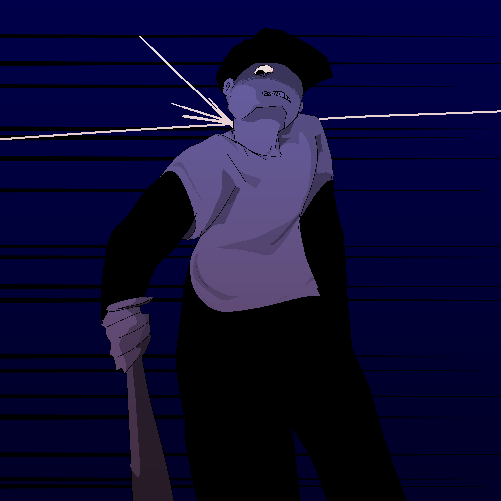 the batter menacingly glares down, bat at the ready