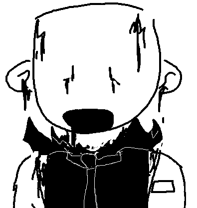 "Green" staring in blank, open-mouthed concern and confusion.