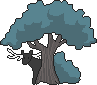 the map icon for Nestor's woods, featuring nestor poking from behind a large tree