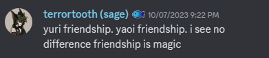 terrortooth's message about yuri and yaoi friendship magic