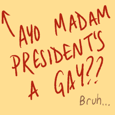 sticky note. madam president's a gay??