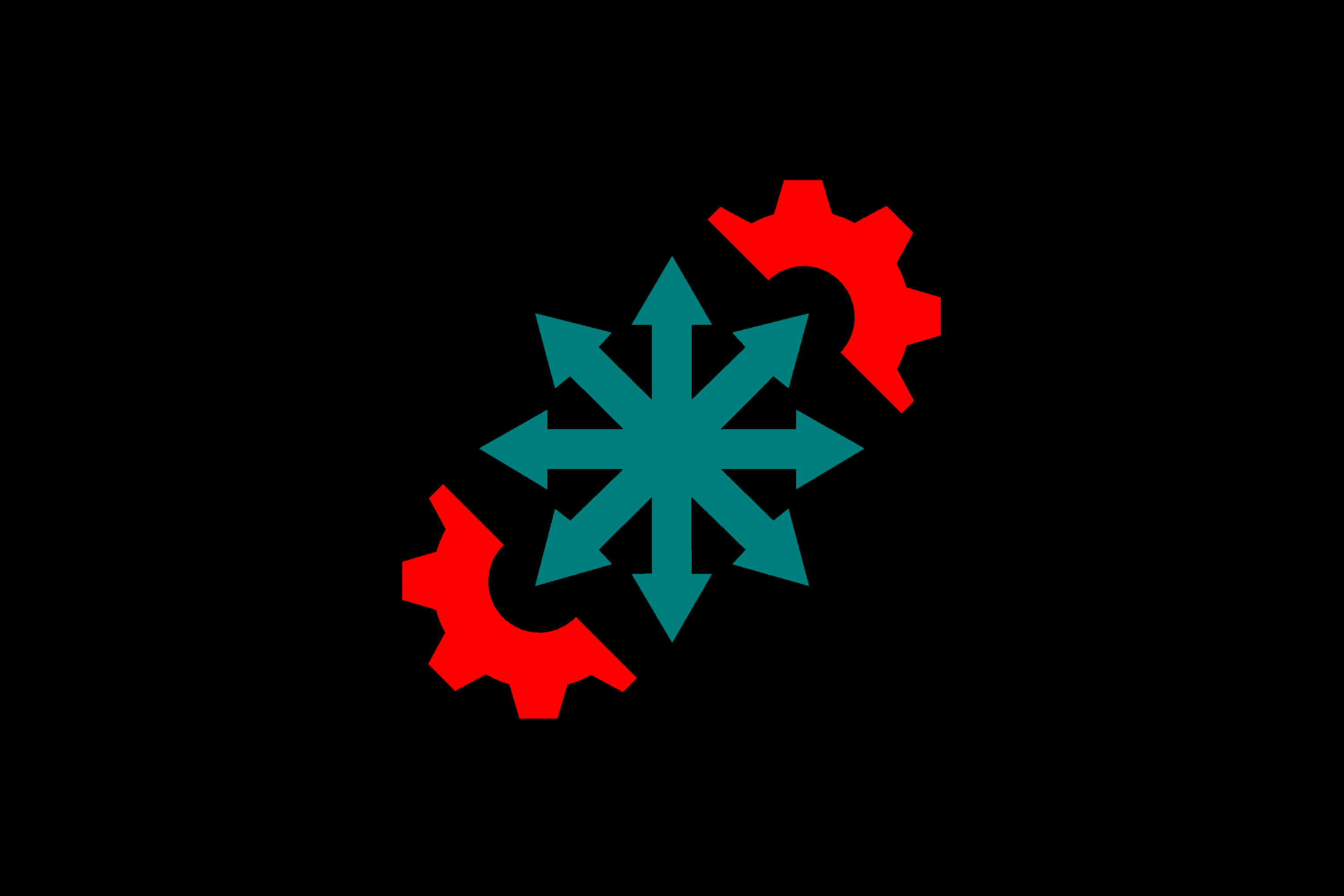 My flag concept of Egoist-Communism. A red gear bisected by an egoist-teal colored chaos star - 8 arrows projecting outwards from a common origin. It symbolizes the resolution of dialectic materialism through egoism & individual emancipation