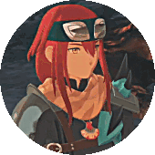 a circle-shaped gif of cheval from monster hunter stories 2 talking and looking to the side