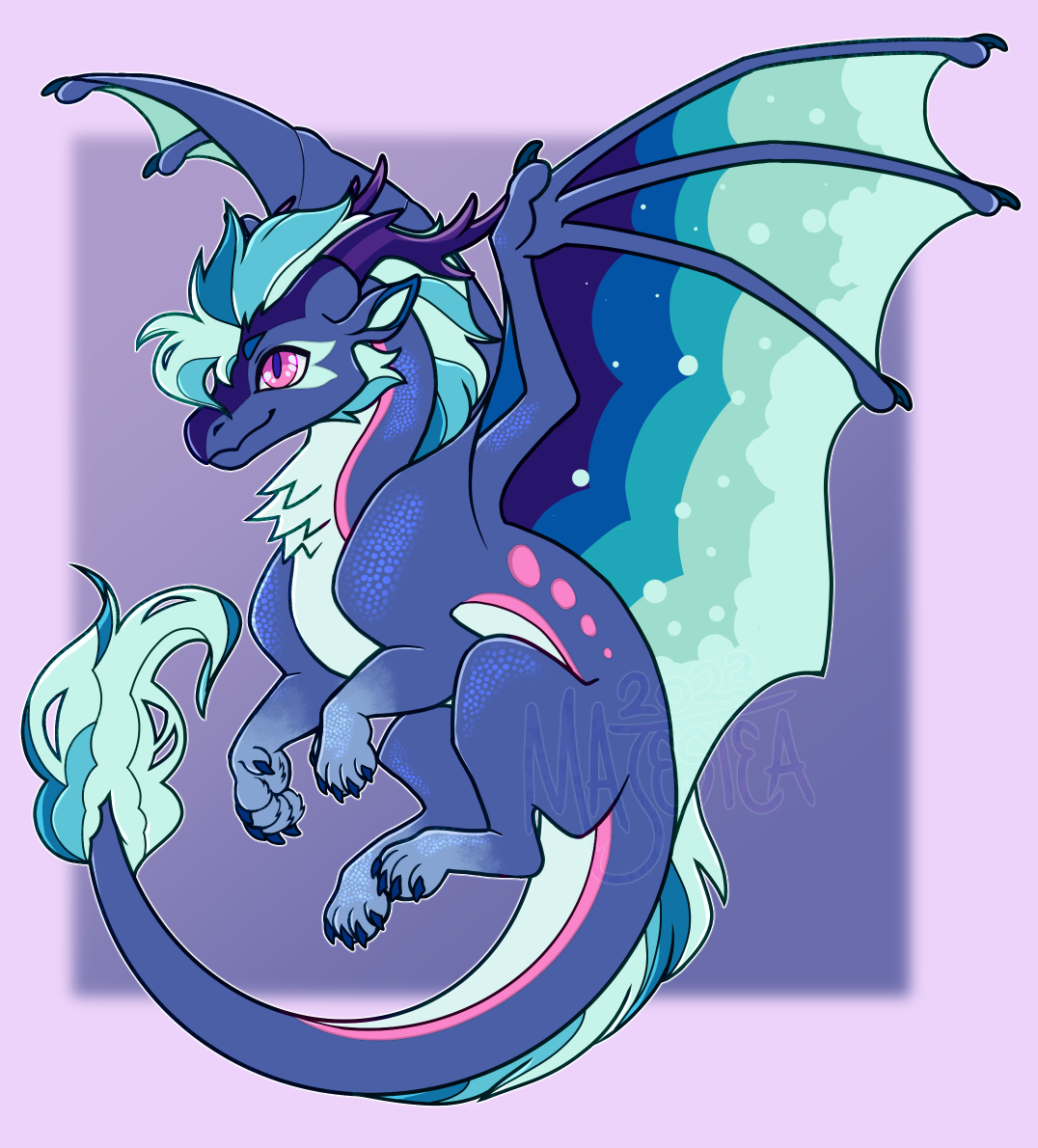 A blue dragon with bits of fluff.