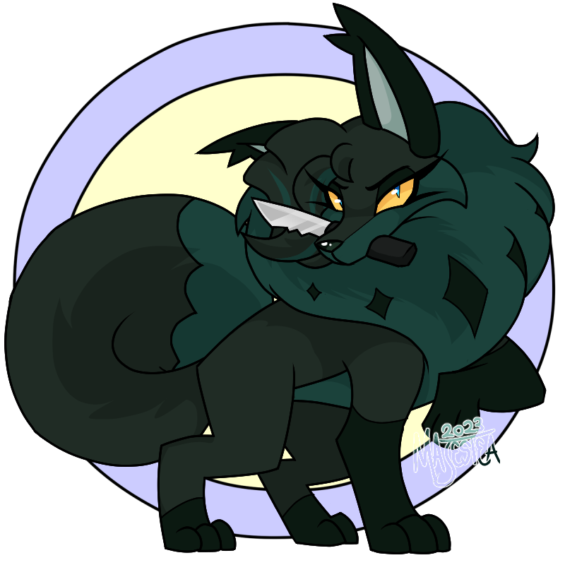 A green fox-like neopet with a knife.