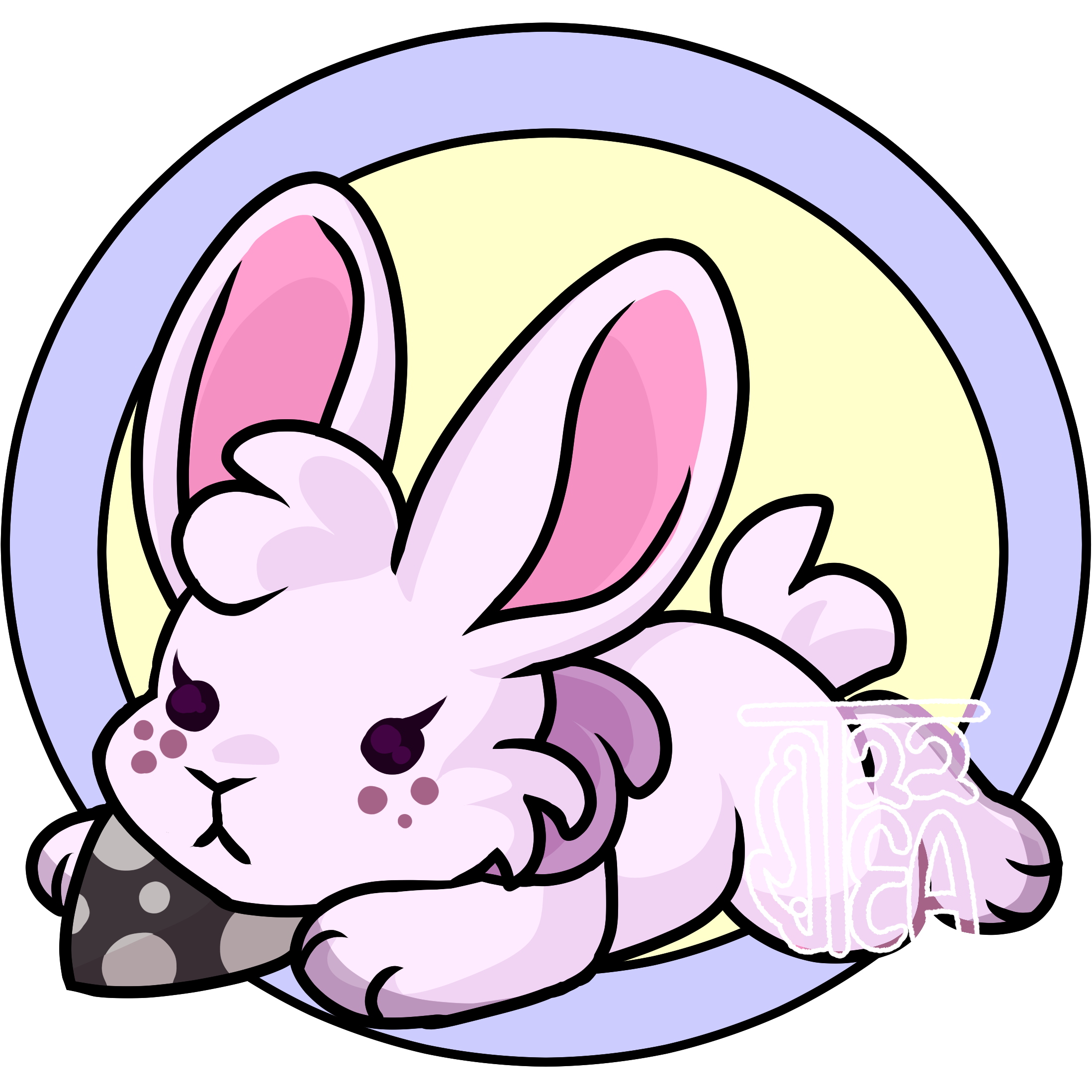 A stylized baby cybunny flopped on it's belly.