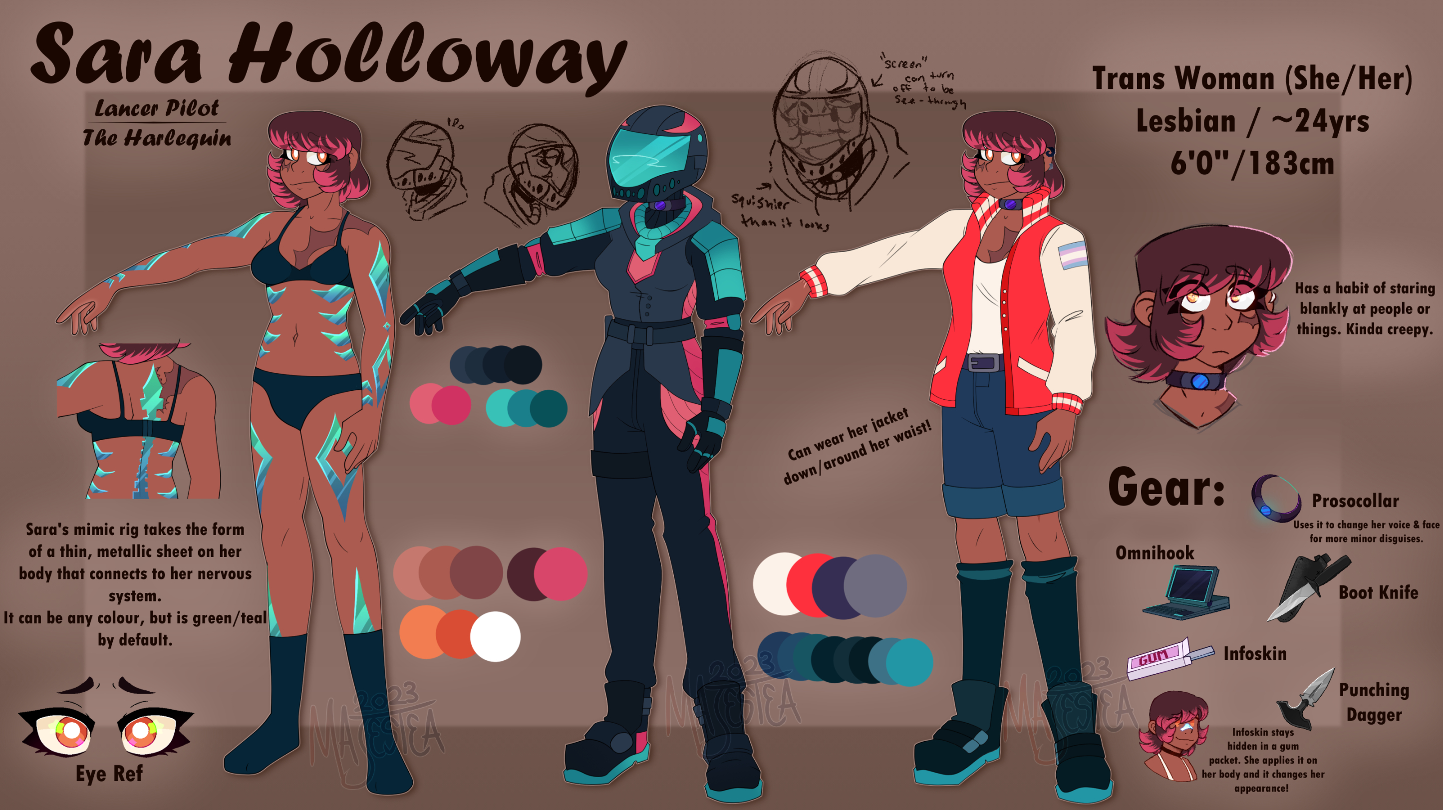 A reference sheet for a woman named Sara Holloway.