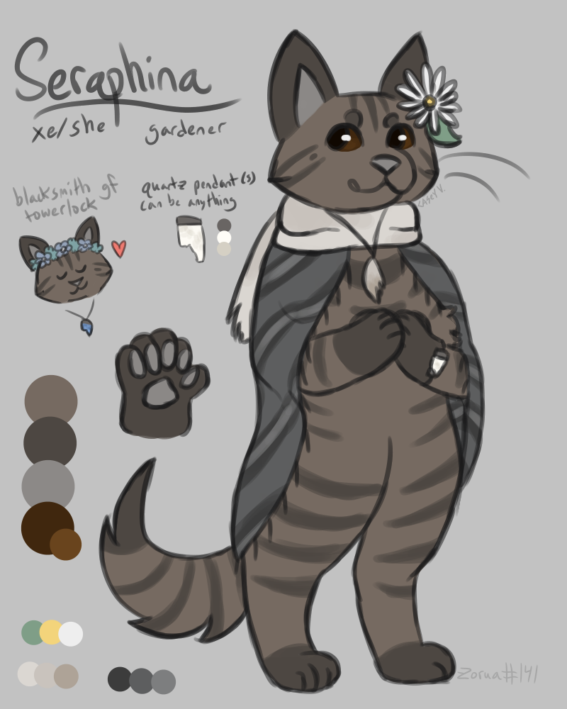 a ref sheet of seraphina as an anthro cat