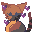 a tiny pixel gif of may blinking, purple hearts floating around