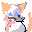 a tiny pixel gif of kassie holding a knife, blinking and bouncing