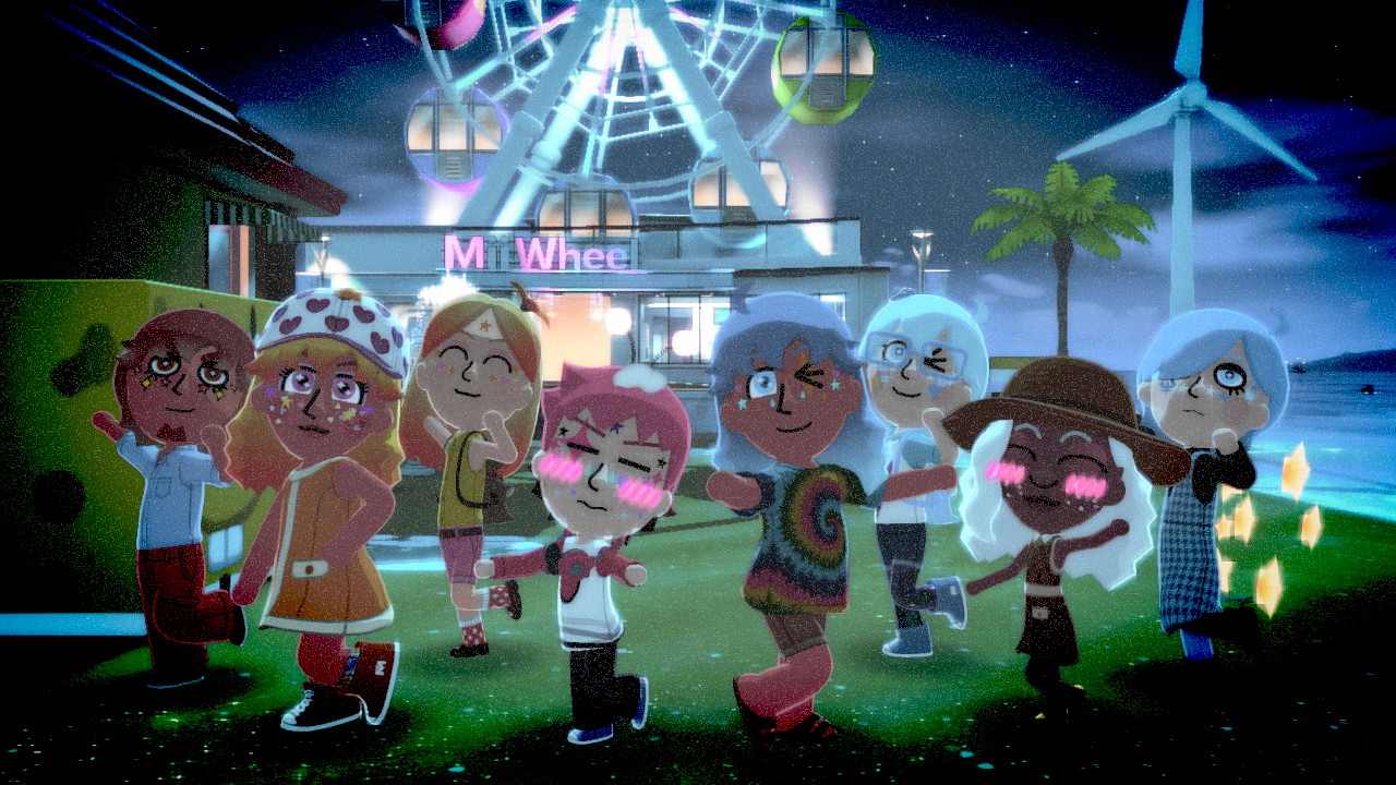 SIML Planet Gang Miis making silly poses in front of the ferris wheel