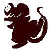 A silhouette doodle of a cartoon mouse with glasses striking a pose.