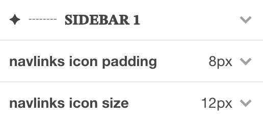 Screenshot of a heading text divider in the customize panel. The text starts with a short series of decorative symbols, followed by the text 'SIDEBAR 1' in thick uppercase font. Underneath it is two options that belong in the 'SIDEBAR 1' category.