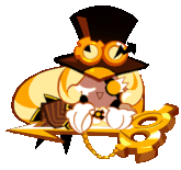 a gif of timekeeper cookie from cookie run. they are lying on their stomach with their head propped up by their hands, and she is swinging her feet in the air.