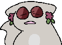 a small pixel animation of dee. they are looking slightly to the left, and have both of their eyes closed. they look discontented, and their mouth is open.