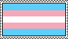 A stamp of the Trans flag. It has five even horizontal stripes coloured; light blue, light pink, white, light pink, light blue.