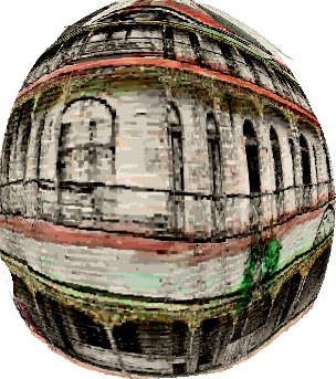 egg like ovoid distortion of a hotel postcard