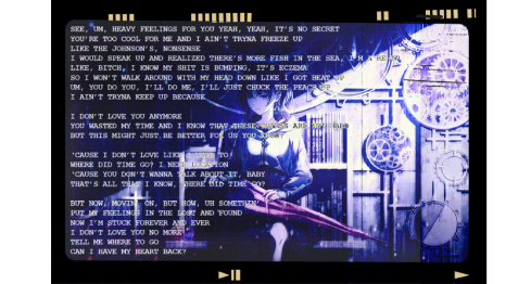 lyrics to I DON'T LOVE YOU ANYMORE by tyler the creator overlayed on an image of mafuyu asahina