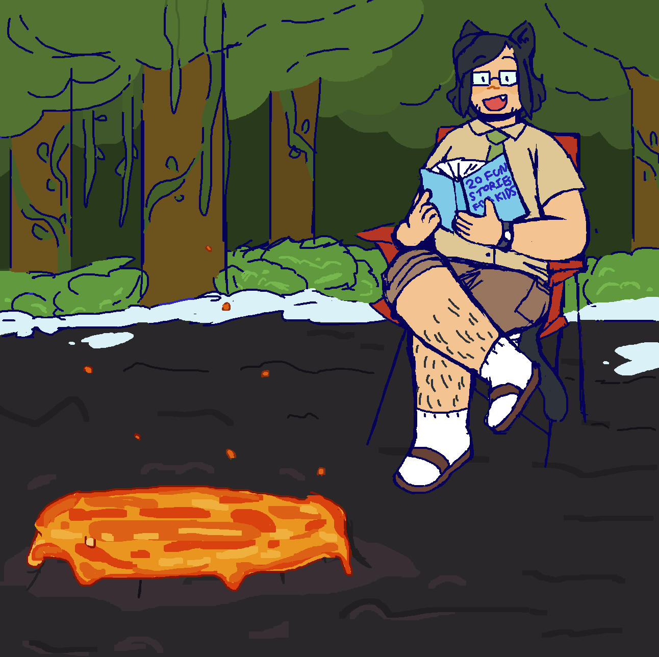 (day 19: ember) ms paint detour. this background is jank as hell i know. catboy!