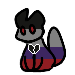 A small cartoon icon of a cat in the colors of the emosexual pride flag -- black, red, purple, and grey stripes with a black broken heart icon in the center.