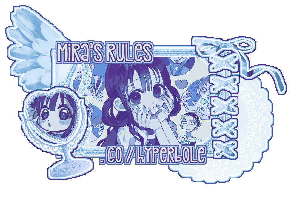 image of aoi akane, text reads mira's rules and .co/hyperbole