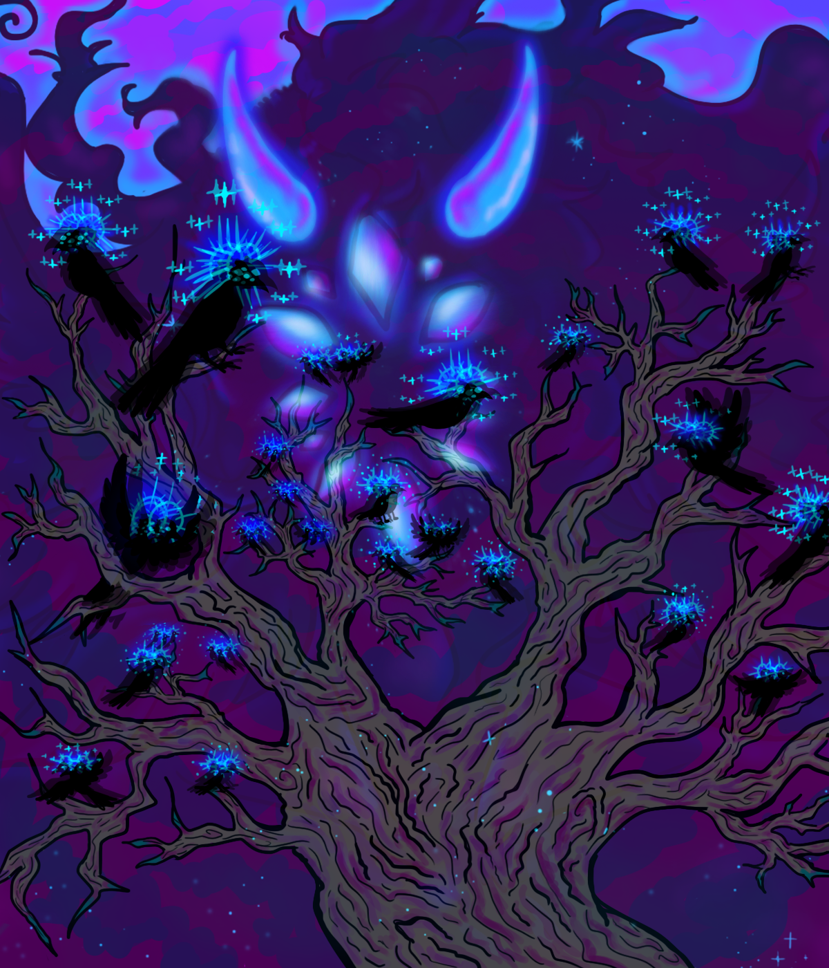 Nox transformed into multiple ravens of multiple eyes.