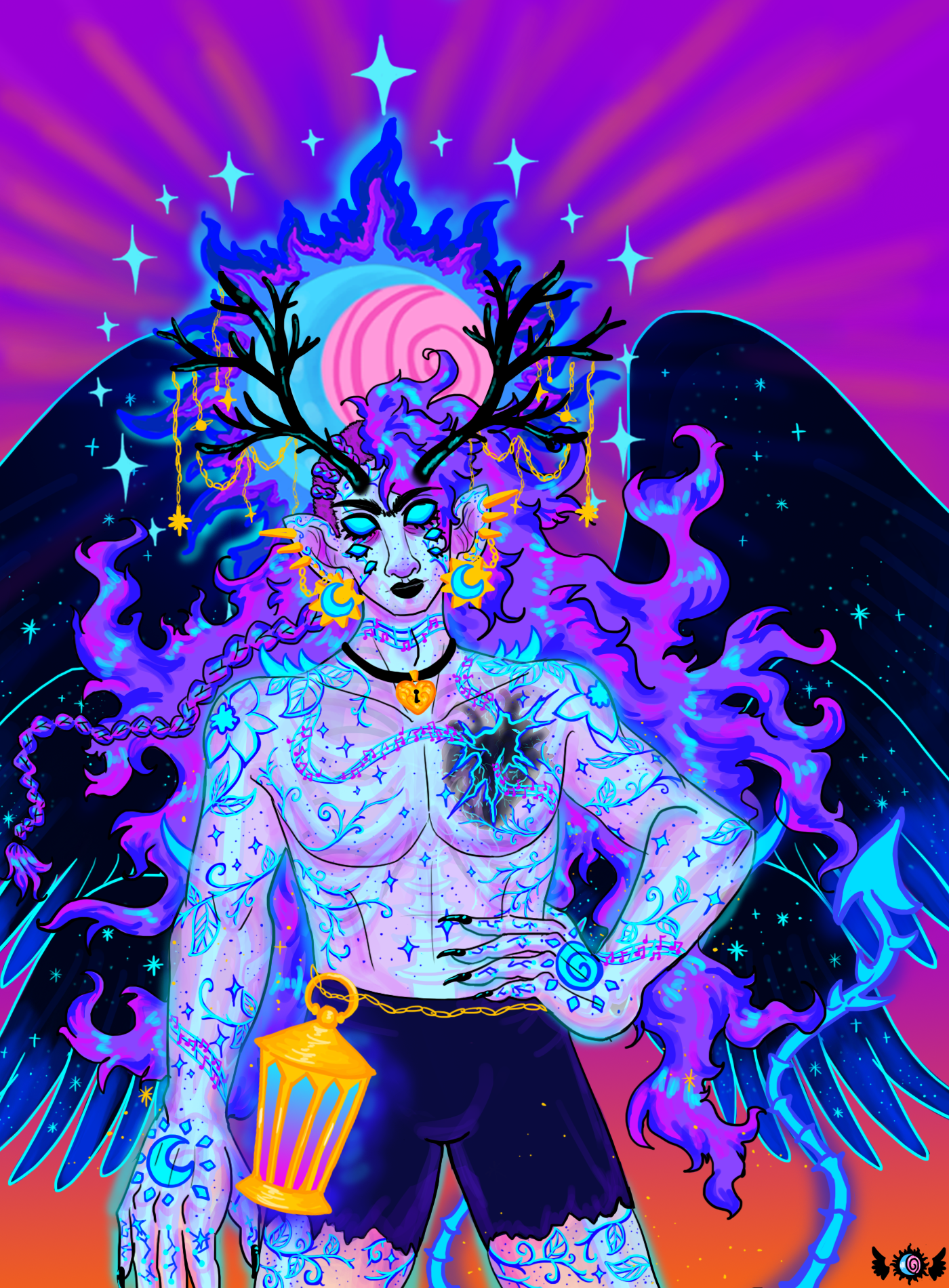 Torso of Nox, he is shirtless, his skin is transparent and his black heart can be seen.