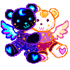 Moon teddy bear and sun teddy bear hugging each other. They are Butch4Femme