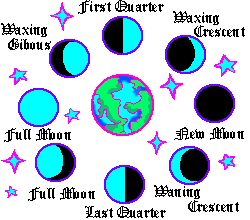 The phases of the Moon labled with their names