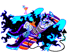 Nox resting on a beach chair with his cat on his lap