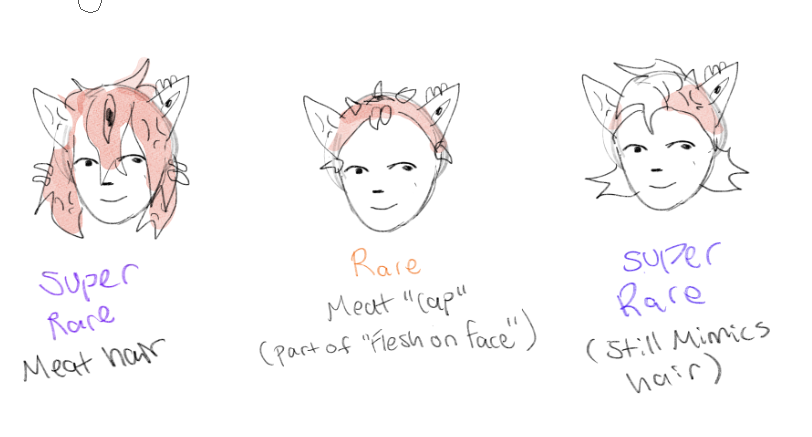 A diagram showing acceptable and unacceptable uses of the meat on face trait, specifically when placed on the scalp.