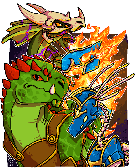 halfbodies of fandragons of the skylanders voodood, ignitor, dino-rang and chop chop