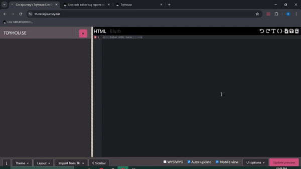 Live code editor bug reports on Toyhouse