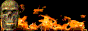 A skull with fire against a black background.
