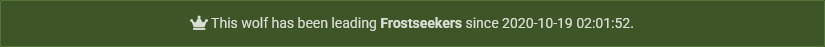 This wolf has been leading Frostseekers since 2020-10-19 02:01:52.